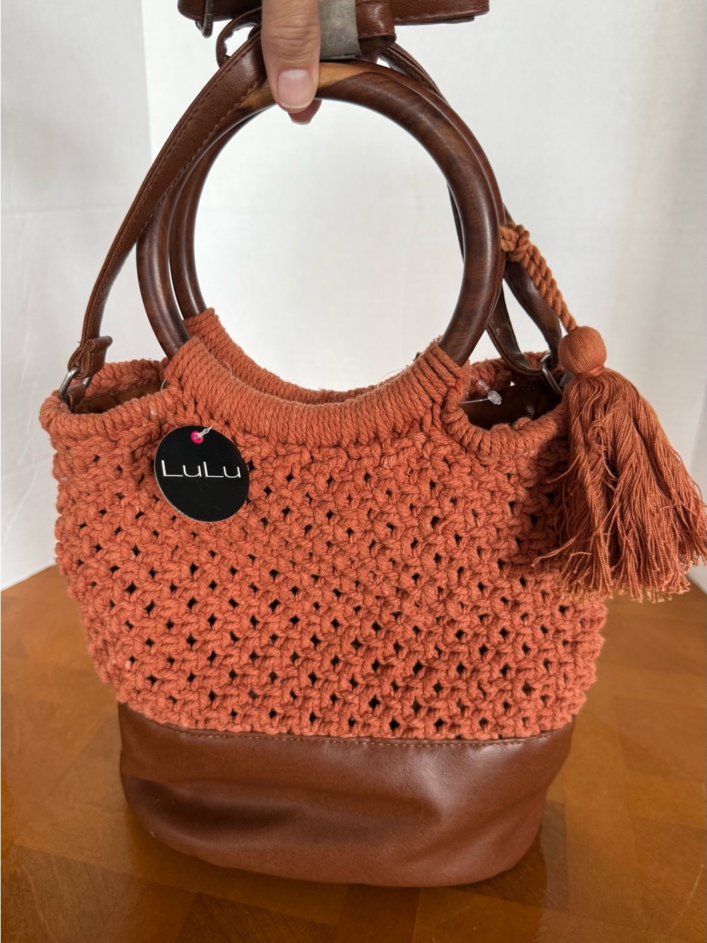 lululemon athletica Crochet Tote in Terracotta with Brown Leather Base